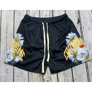 Civil Regime Black Daisy Floral Print Mesh Shorts Size M